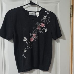 Alfred Dunner Black Sweater with Floral Detail